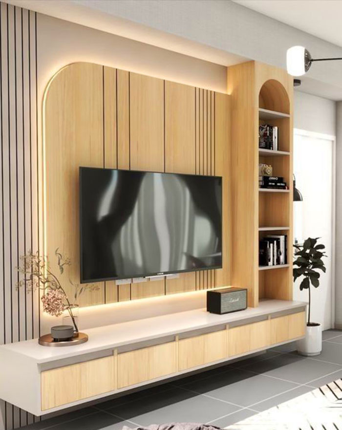 Thi công vách tivi phòng khách giá rẻ